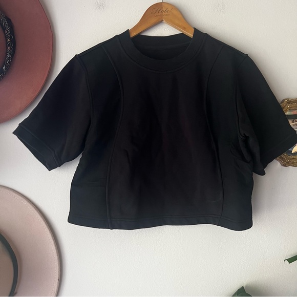 LULULEMON Cotton French Terry + Swift T-Shirt black sweater cropped - Picture 4 of 6